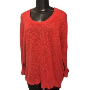Medium Large Fine Collection Women's Loose Knit Red Linen Cotton Blend Sweater